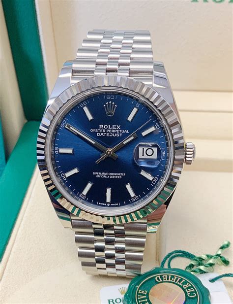 rolex datejust 41 blue arabic dial|Rolex 41mm Datejust mint dial.